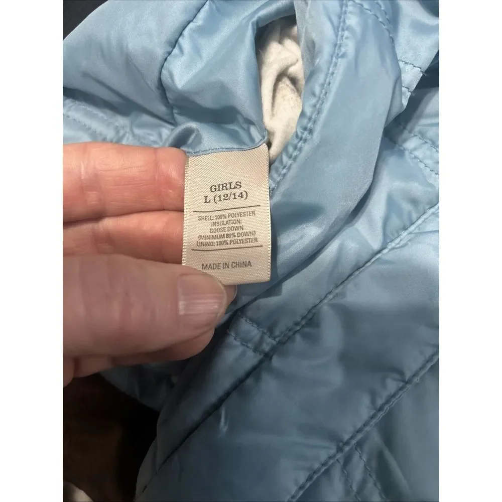 REI Puffer Down Vest Girls 12/14 Goose Down Reversible Blue/Brown Hiking Outdoor